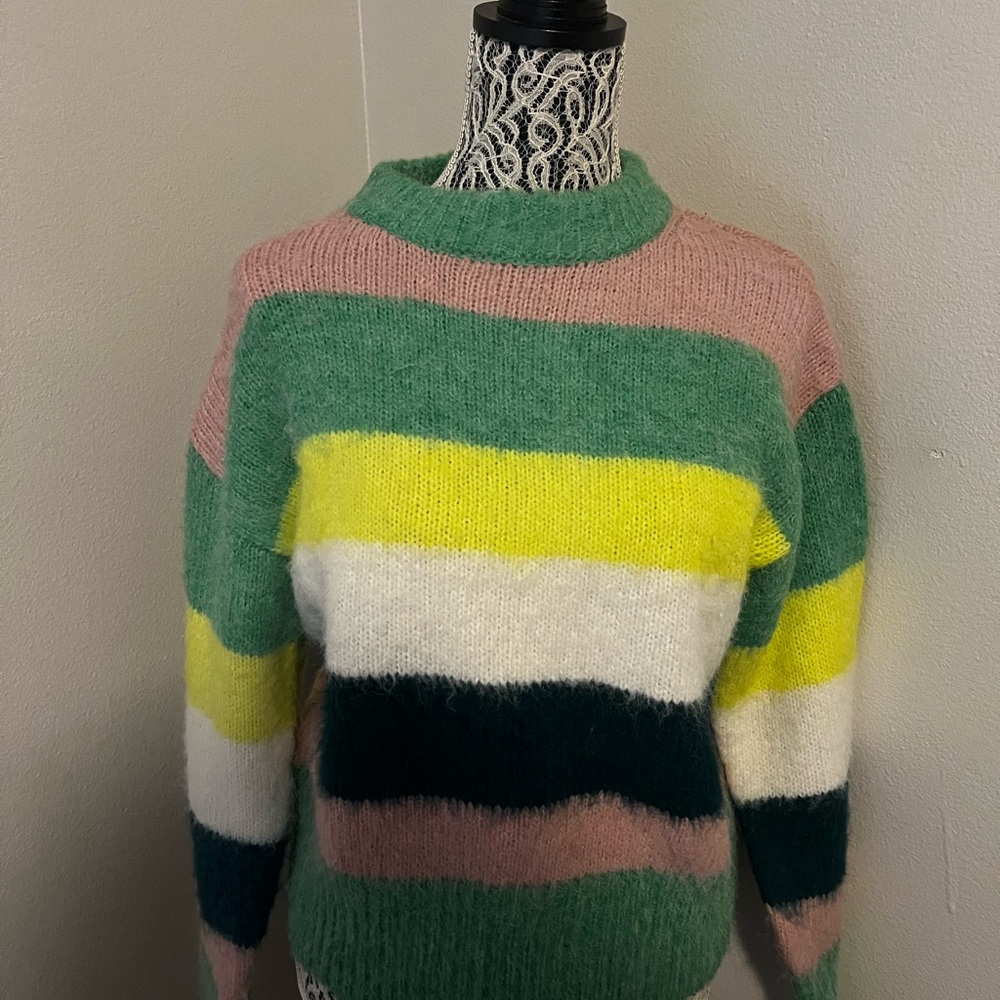 Green and Pink Mock Neck Sweater